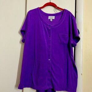 Carole Hochman Short Sleeve Button Front Lavender Heavenly Soft Pajamas Set